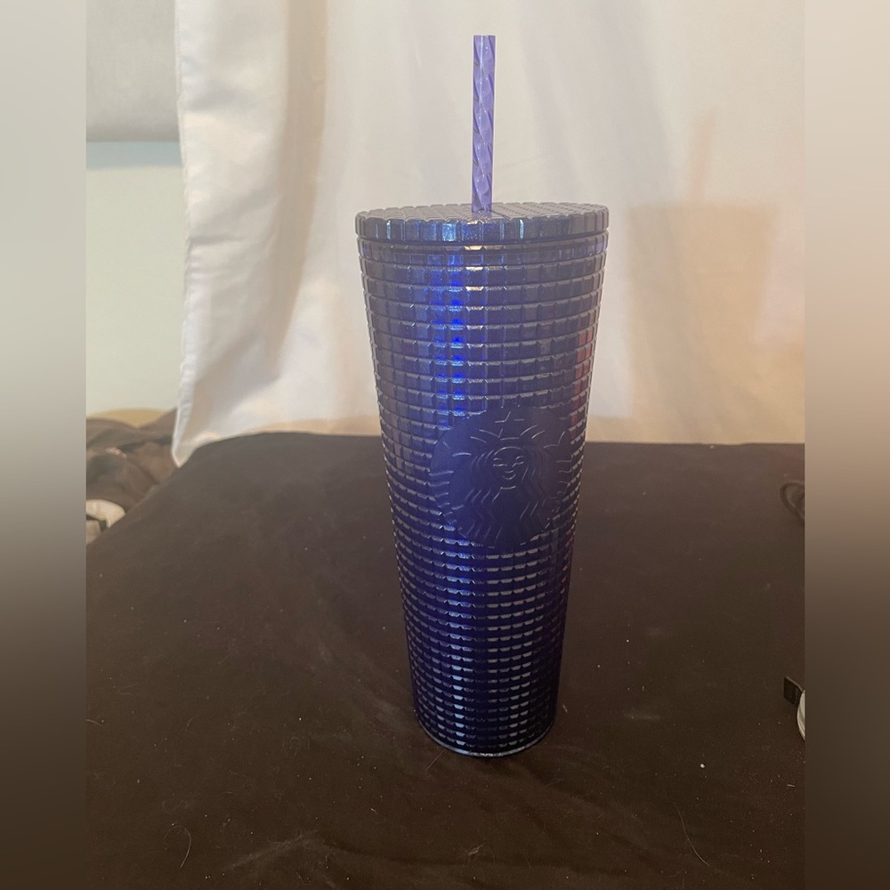 Starbucks 2023 Blueberry/Purple Glitter Grid 24oz Venti Tumbler Cup w/Straw NEW